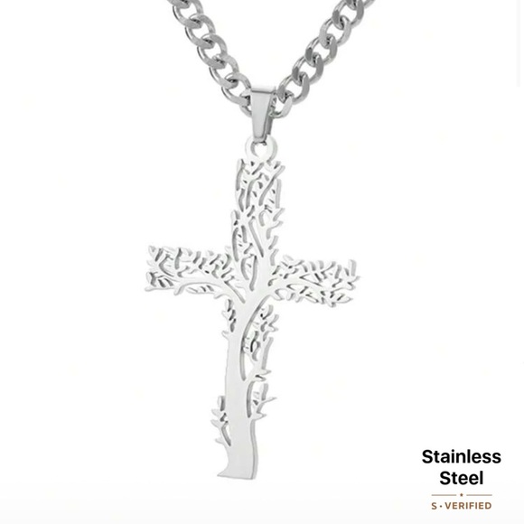 Tree Cross Necklace, Gold or Silver - Picture 2 of 7
